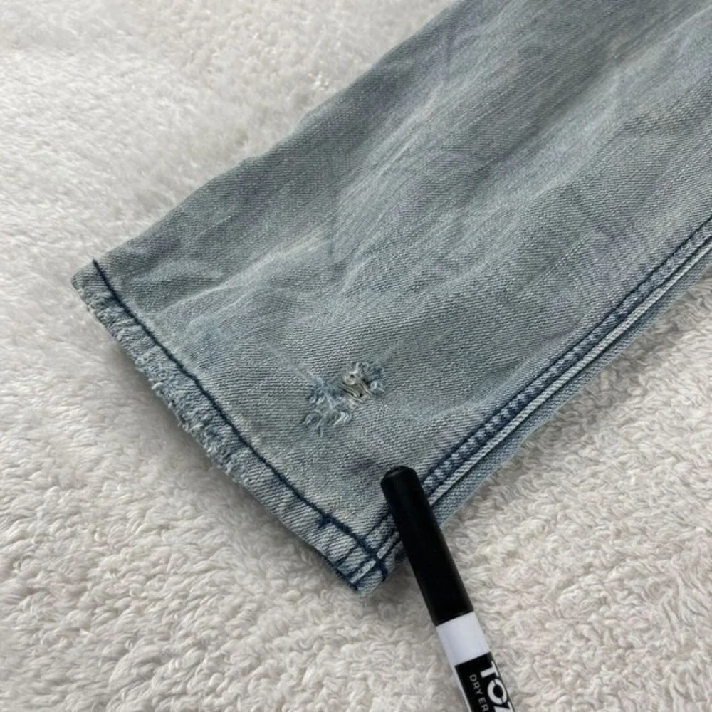 American Eagle Tomgirl Jeans Womens 8 Blue Button Fly‎ Distressed Patched Denim